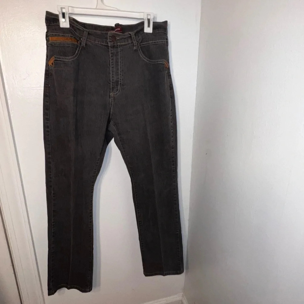 NEESO, 16, 5pocket button zip straight‎ leg graywash embroidered pocket Denim